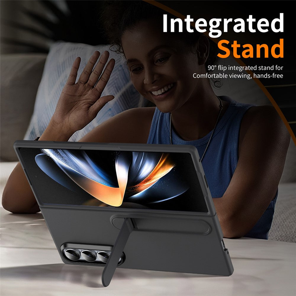 For Samsung Galaxy Z Fold3 5G Phone Case Kickstand PC Cover with Tempered Glass Screen Protector