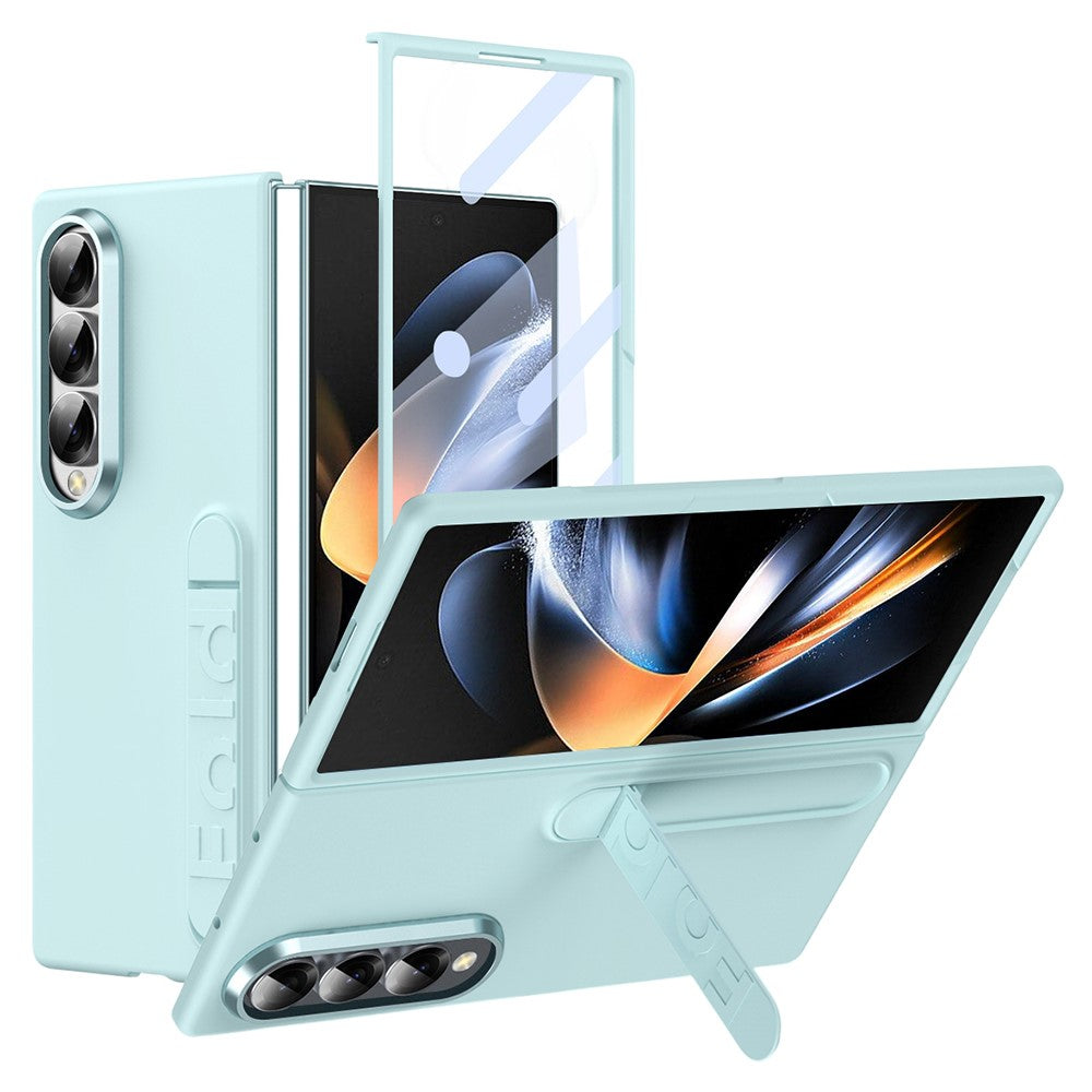 For Samsung Galaxy Z Fold3 5G Phone Case Kickstand PC Cover with Tempered Glass Screen Protector