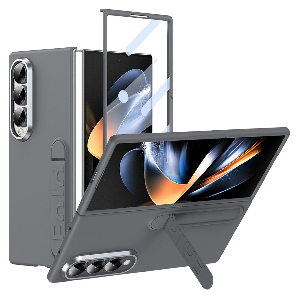 For Samsung Galaxy Z Fold3 5G Phone Case Kickstand PC Cover with Tempered Glass Screen Protector