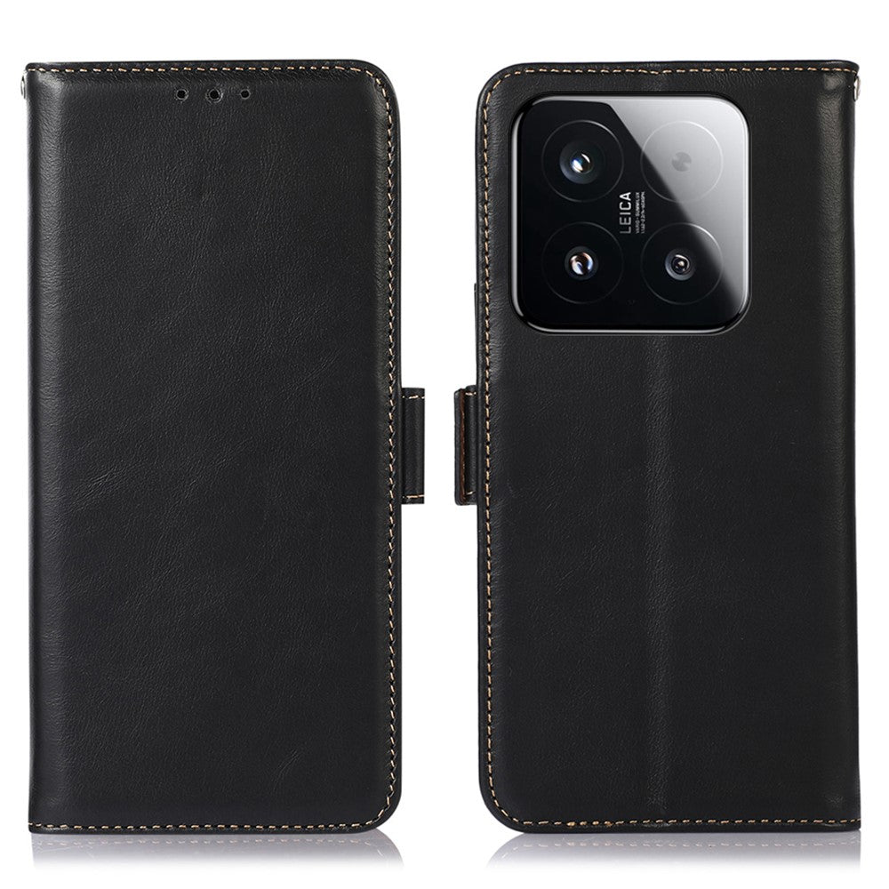 For Xiaomi 15T Case RFID Blocking Genuine Cow Leather Wallet Phone Cover
