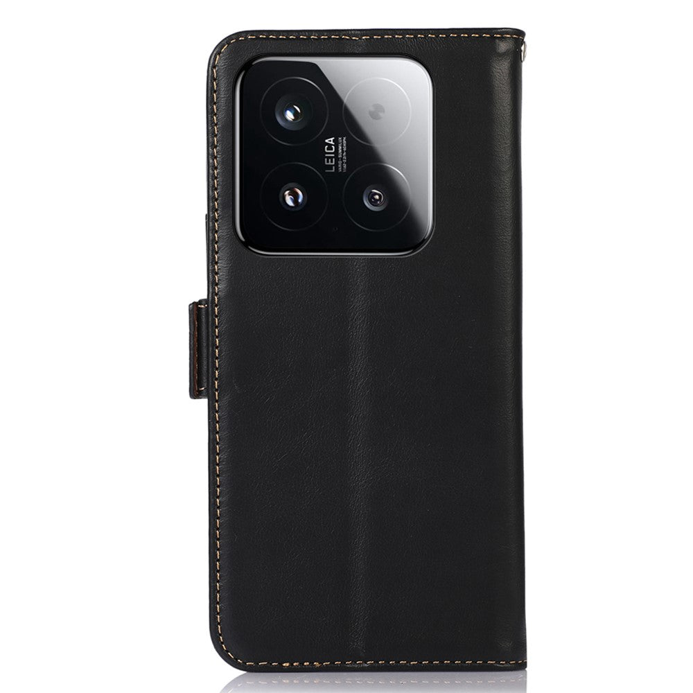 For Xiaomi 15T Case RFID Blocking Genuine Cow Leather Wallet Phone Cover