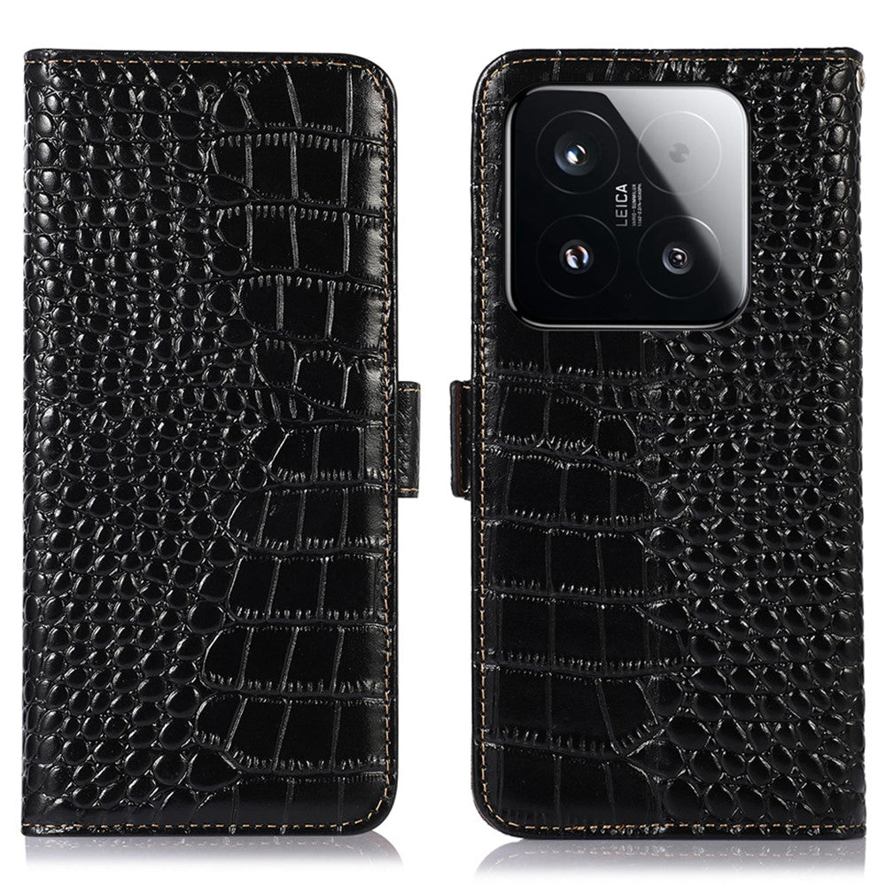 For Xiaomi 15T Case RFID Blocking Wallet Crocodile Texture Genuine Cow Leather Phone Cover
