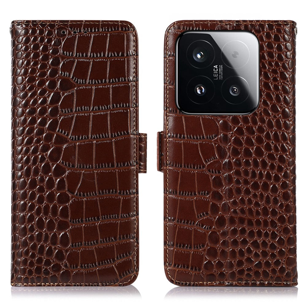 For Xiaomi 15T Case RFID Blocking Wallet Crocodile Texture Genuine Cow Leather Phone Cover
