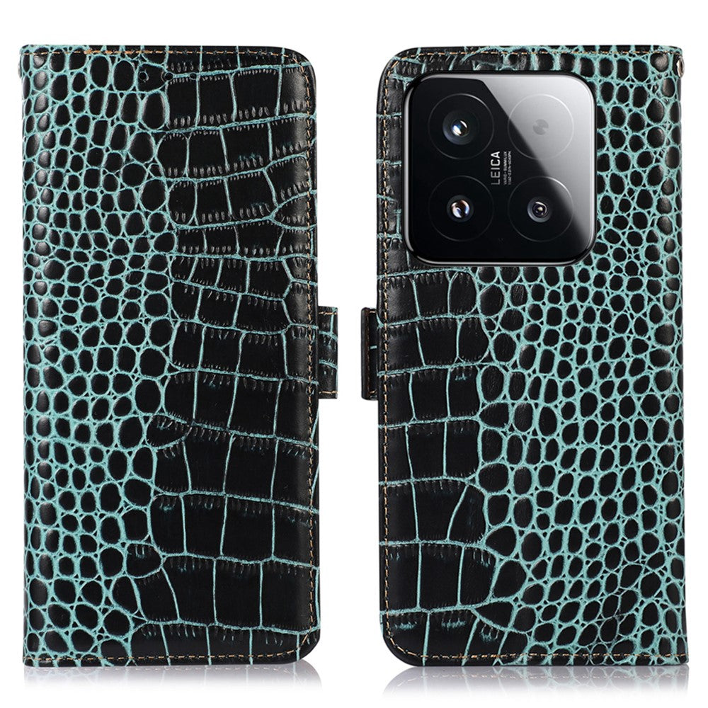 For Xiaomi 15T Case RFID Blocking Wallet Crocodile Texture Genuine Cow Leather Phone Cover