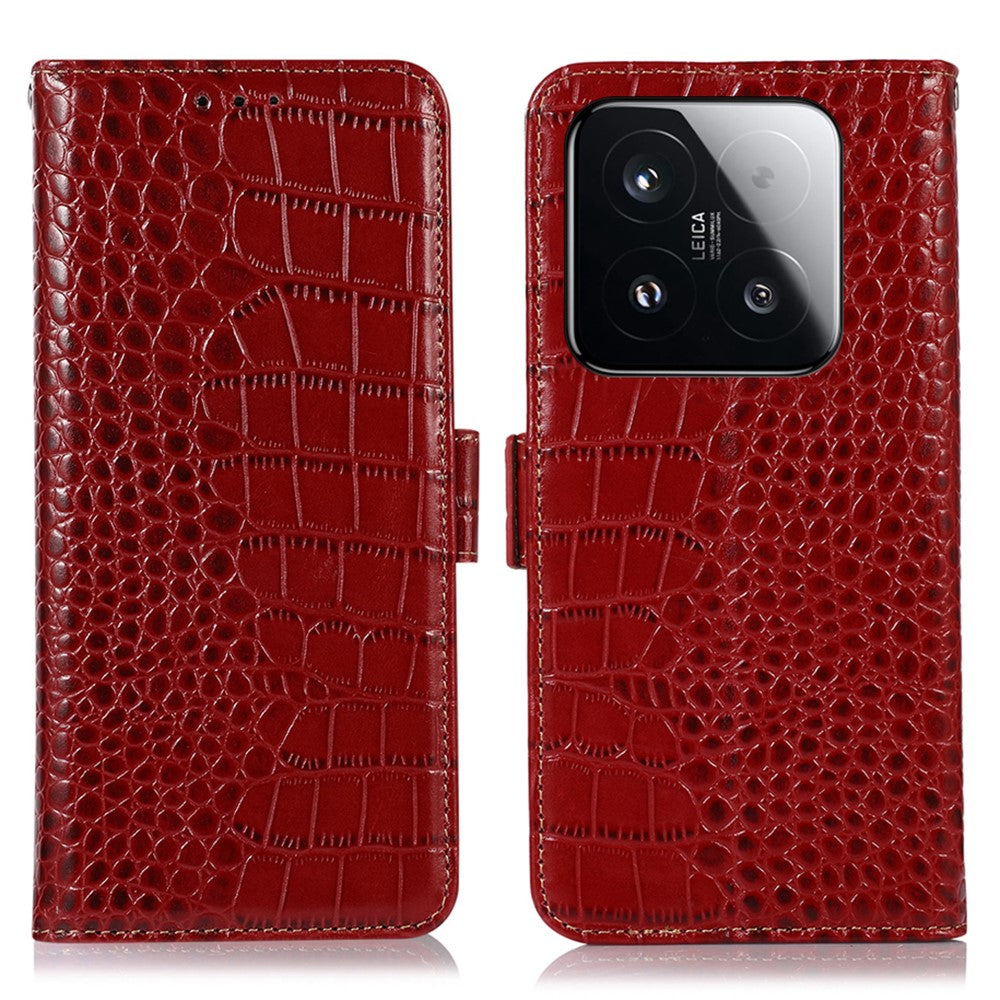 For Xiaomi 15T Case RFID Blocking Wallet Crocodile Texture Genuine Cow Leather Phone Cover