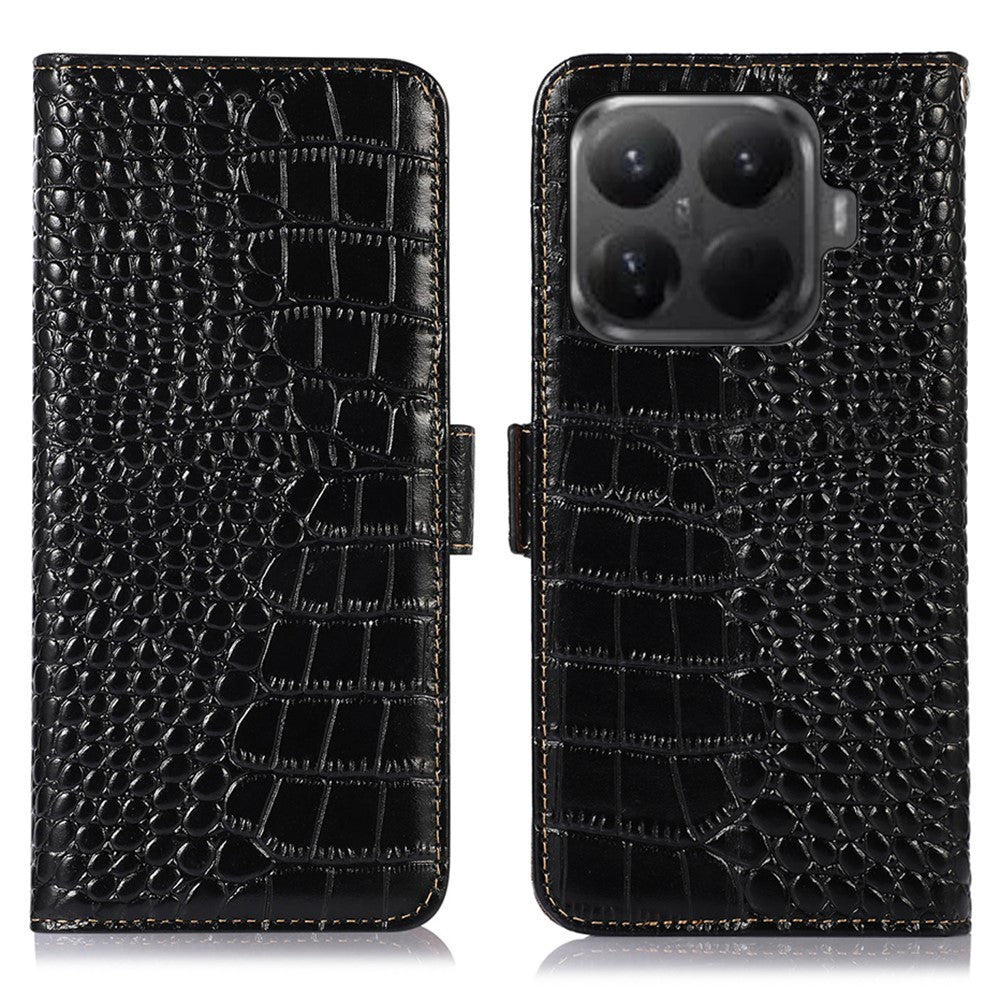 For Xiaomi 15T Pro Case RFID Blocking Wallet Crocodile Texture Genuine Cow Leather Phone Cover