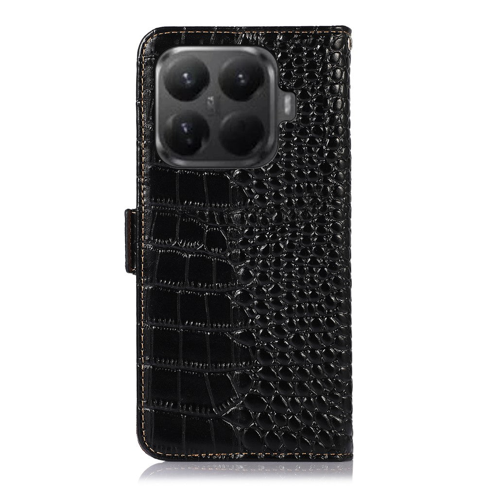 For Xiaomi 15T Pro Case RFID Blocking Wallet Crocodile Texture Genuine Cow Leather Phone Cover