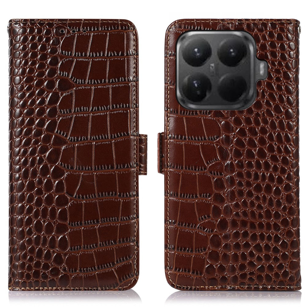 For Xiaomi 15T Pro Case RFID Blocking Wallet Crocodile Texture Genuine Cow Leather Phone Cover