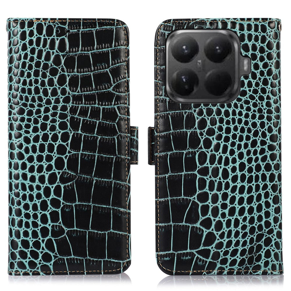 For Xiaomi 15T Pro Case RFID Blocking Wallet Crocodile Texture Genuine Cow Leather Phone Cover