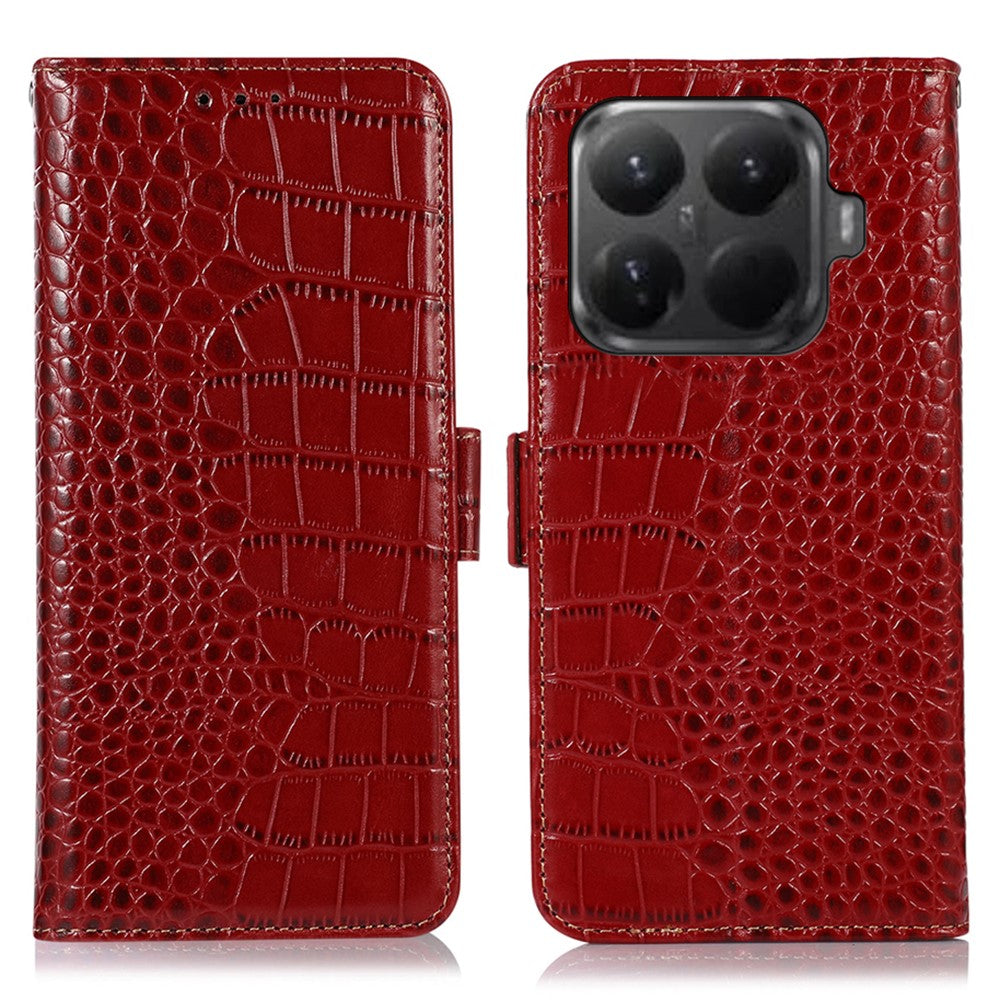 For Xiaomi 15T Pro Case RFID Blocking Wallet Crocodile Texture Genuine Cow Leather Phone Cover