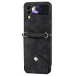 Til Samsung Galaxy Z Flip4 5G Præget blomster Skin-touch PU-læder telefoncover Stativ Kortholder Foldbart displaycover med skulderrem
