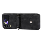 Til Samsung Galaxy Z Flip4 5G Præget blomster Skin-touch PU-læder telefoncover Stativ Kortholder Foldbart displaycover med skulderrem