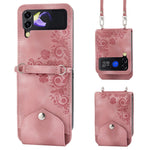Til Samsung Galaxy Z Flip4 5G Præget blomster Skin-touch PU-læder telefoncover Stativ Kortholder Foldbart displaycover med skulderrem