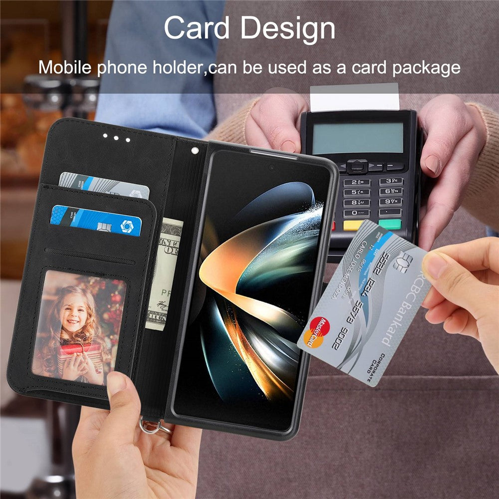 Til Samsung Galaxy Z Fold3 5G præget blomster skin-touch telefoncover PU-læderpung med stativ magnetisk lås og skulderrem