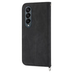 Til Samsung Galaxy Z Fold3 5G præget blomster skin-touch telefoncover PU-læderpung med stativ magnetisk lås og skulderrem