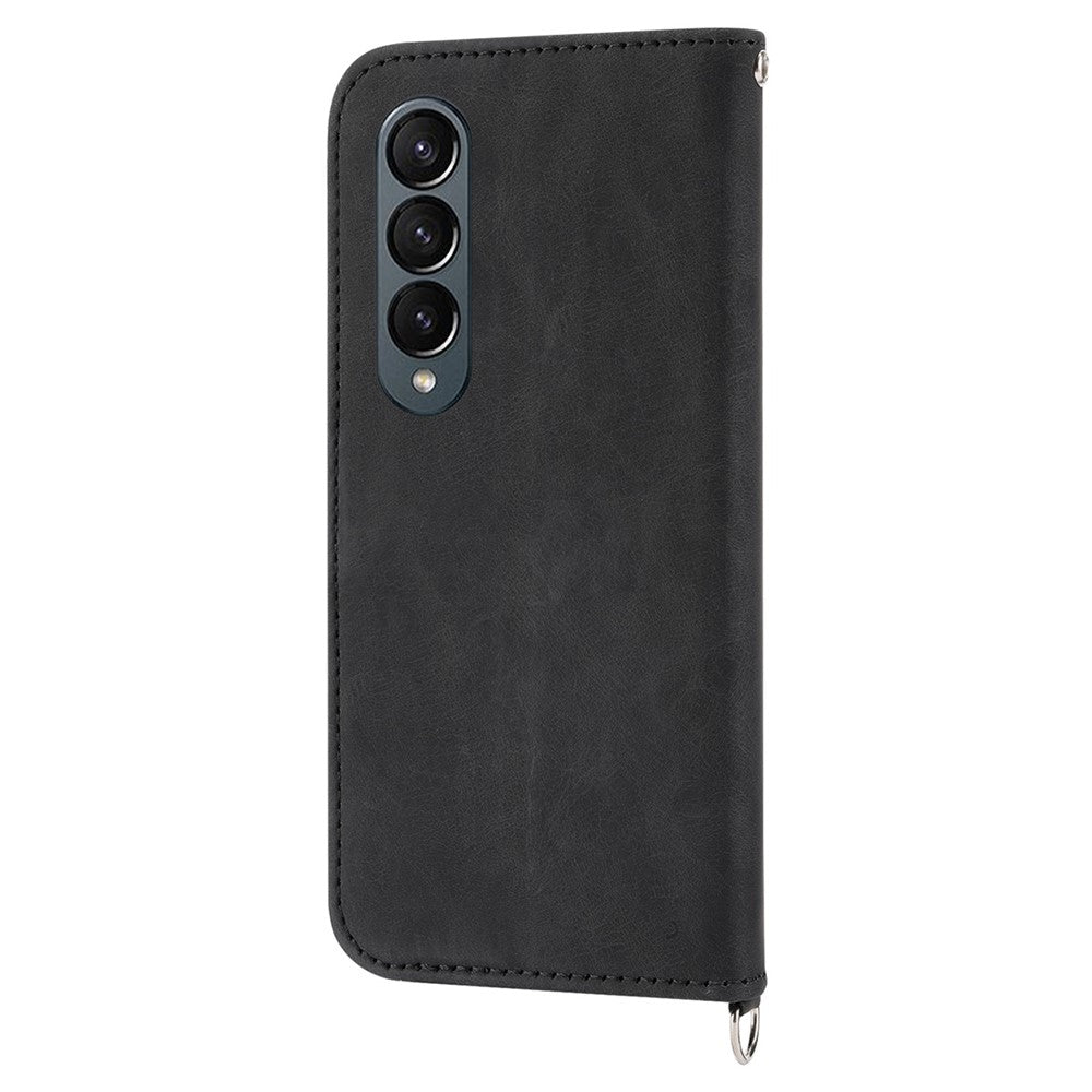 Til Samsung Galaxy Z Fold3 5G præget blomster skin-touch telefoncover PU-læderpung med stativ magnetisk lås og skulderrem