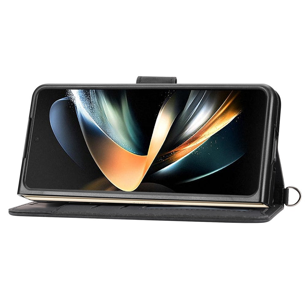 Til Samsung Galaxy Z Fold3 5G præget blomster skin-touch telefoncover PU-læderpung med stativ magnetisk lås og skulderrem