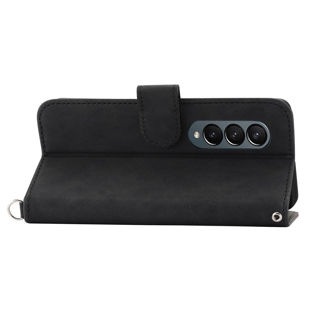 Til Samsung Galaxy Z Fold3 5G præget blomster skin-touch telefoncover PU-læderpung med stativ magnetisk lås og skulderrem