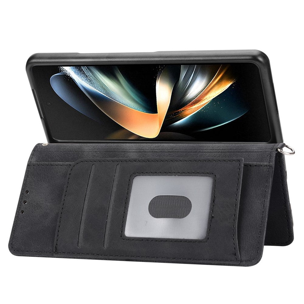Til Samsung Galaxy Z Fold3 5G præget blomster skin-touch telefoncover PU-læderpung med stativ magnetisk lås og skulderrem