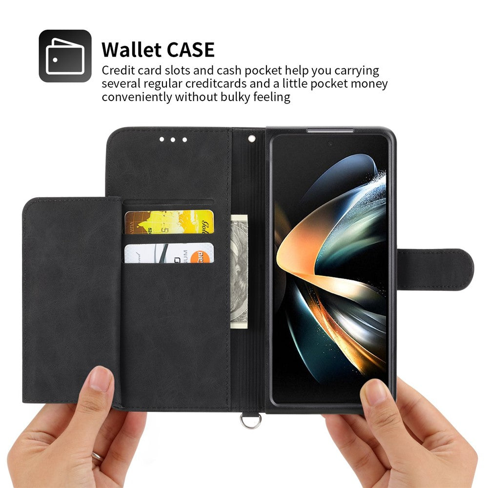 Til Samsung Galaxy Z Fold3 5G præget blomster skin-touch telefoncover PU-læderpung med stativ magnetisk lås og skulderrem