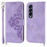 Til Samsung Galaxy Z Fold3 5G præget blomster skin-touch telefoncover PU-læderpung med stativ magnetisk lås og skulderrem