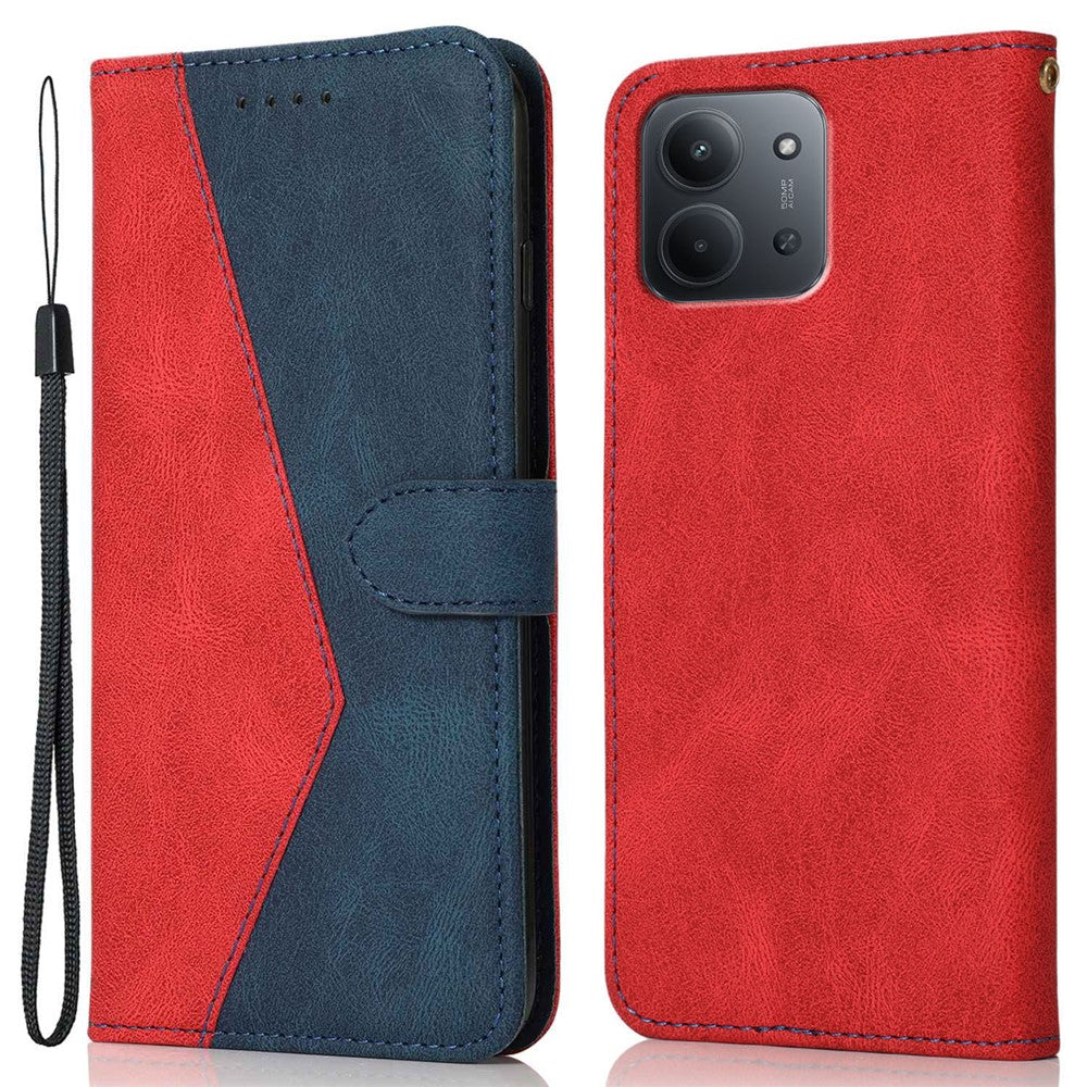 Leather Case For Xiaomi Redmi 15C 5G (EU) (173mm)  /  4G (EU) (173mm)  /  Poco C85 4G (173mm) Color Splicing Phone Cover with Wrist Strap