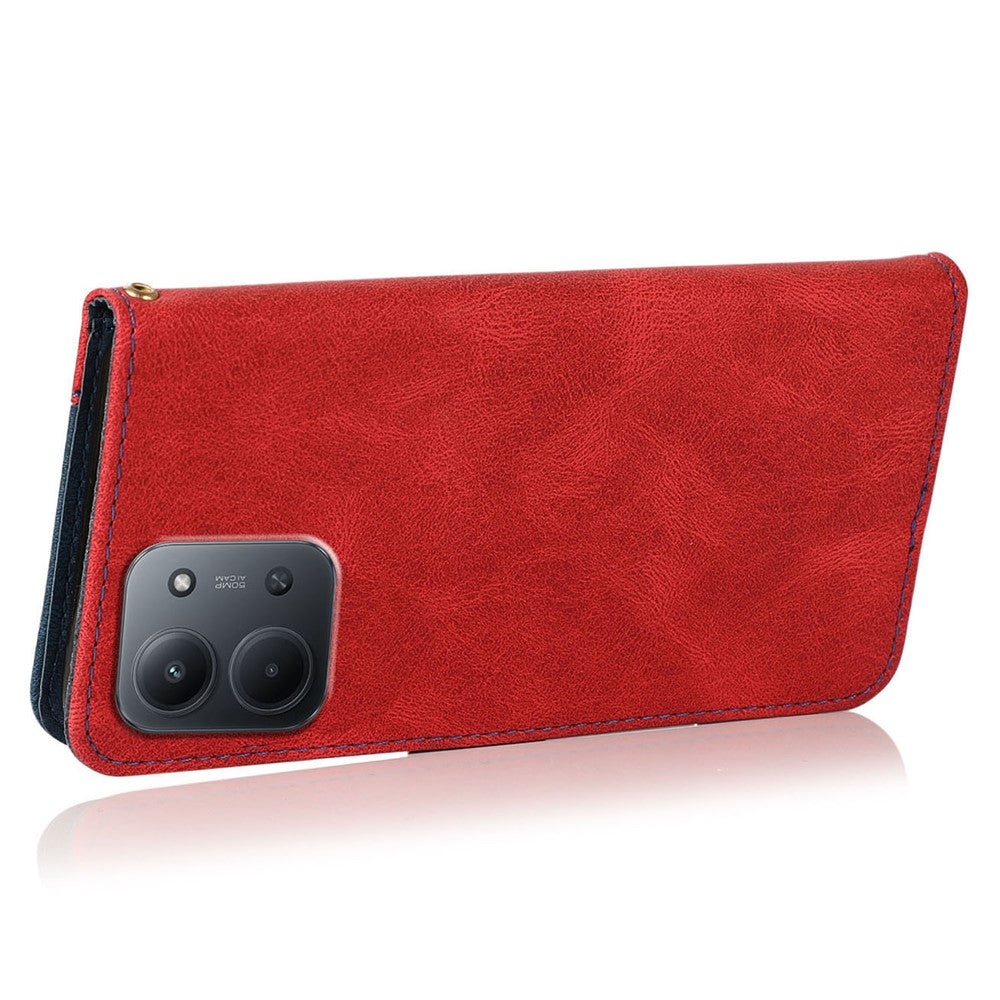 Läderfodral till Xiaomi Redmi 15C 5G (EU) (173 mm) / 4G (EU) (173 mm) / Poco C85 4G (173 mm) Färgskarvande mobilfodral med handledsrem