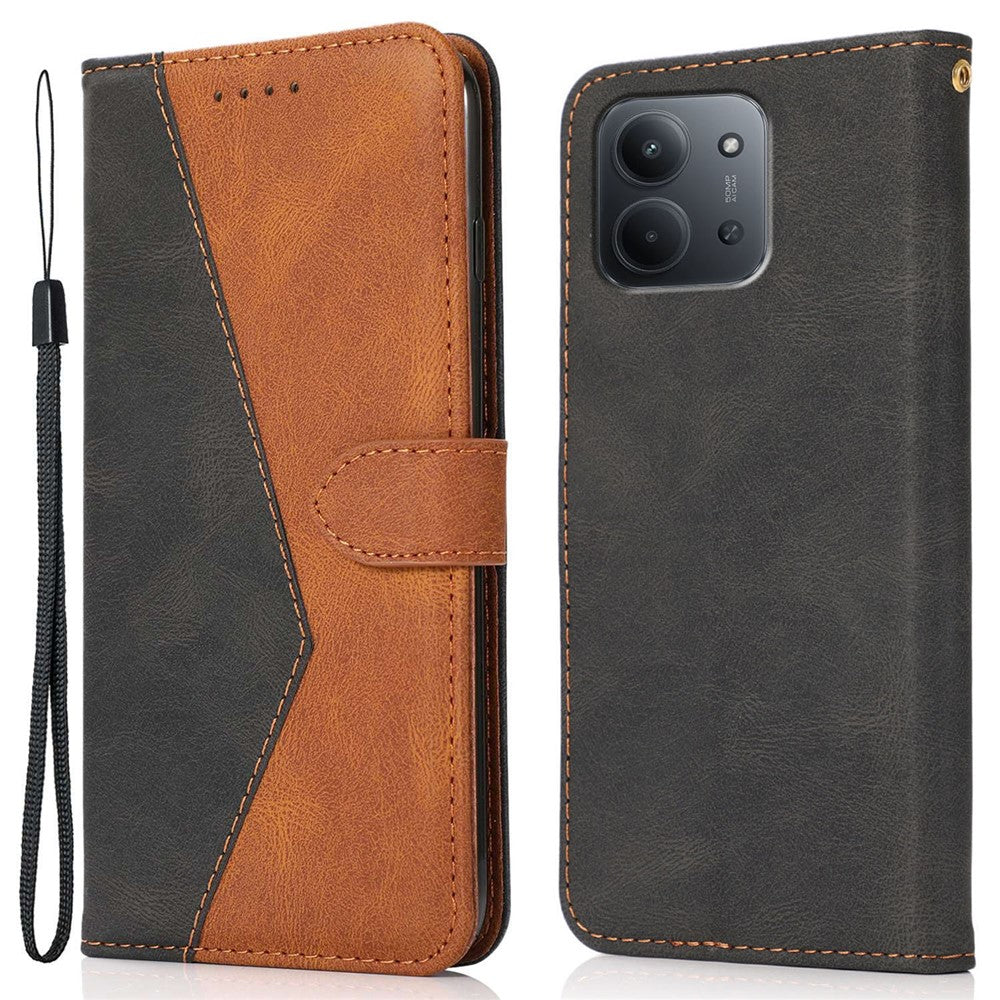 Läderfodral till Xiaomi Redmi 15C 5G (EU) (173 mm) / 4G (EU) (173 mm) / Poco C85 4G (173 mm) Färgskarvande mobilfodral med handledsrem