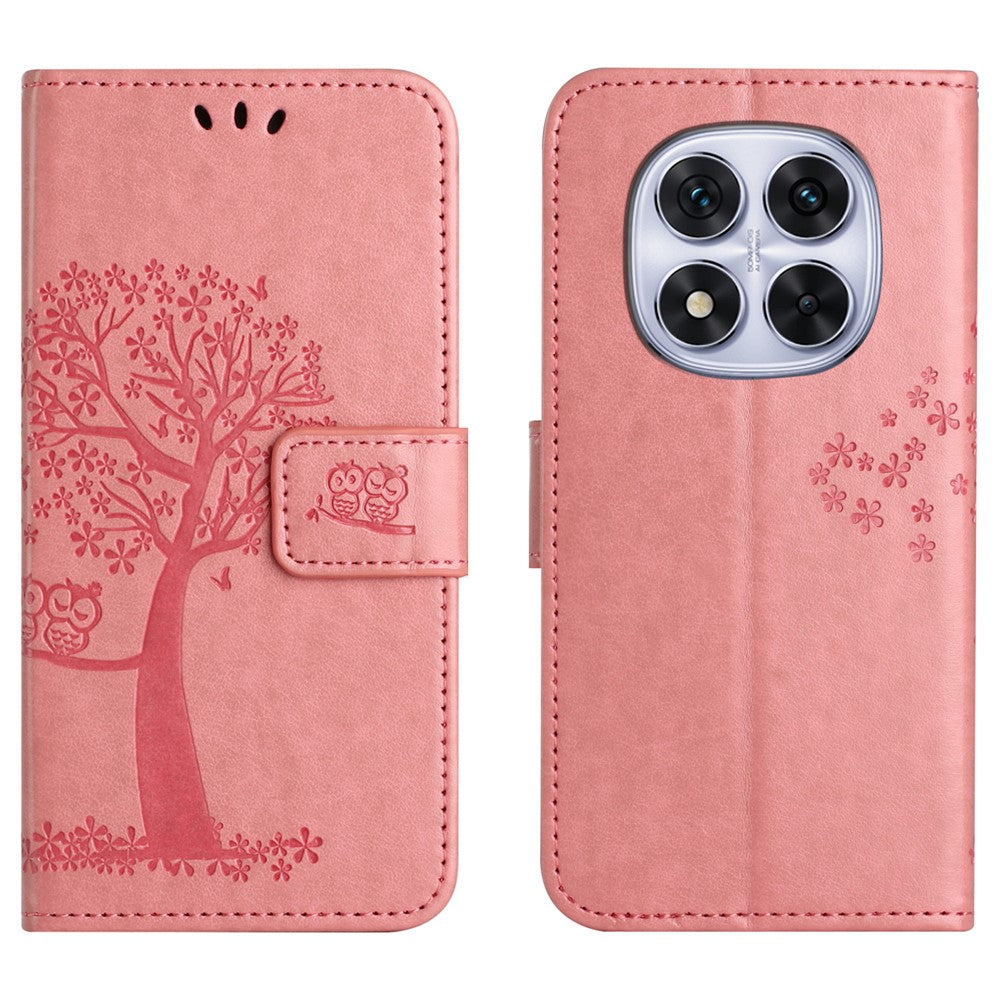 For Xiaomi Poco M8 5G / Redmi Note 15 5G (Global) Case PU Leather Owl Tree Imprinted Wallet Phone Cover with Strap