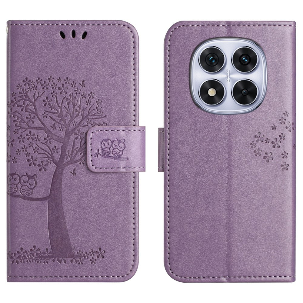 For Xiaomi Poco M8 5G / Redmi Note 15 5G (Global) Case PU Leather Owl Tree Imprinted Wallet Phone Cover with Strap
