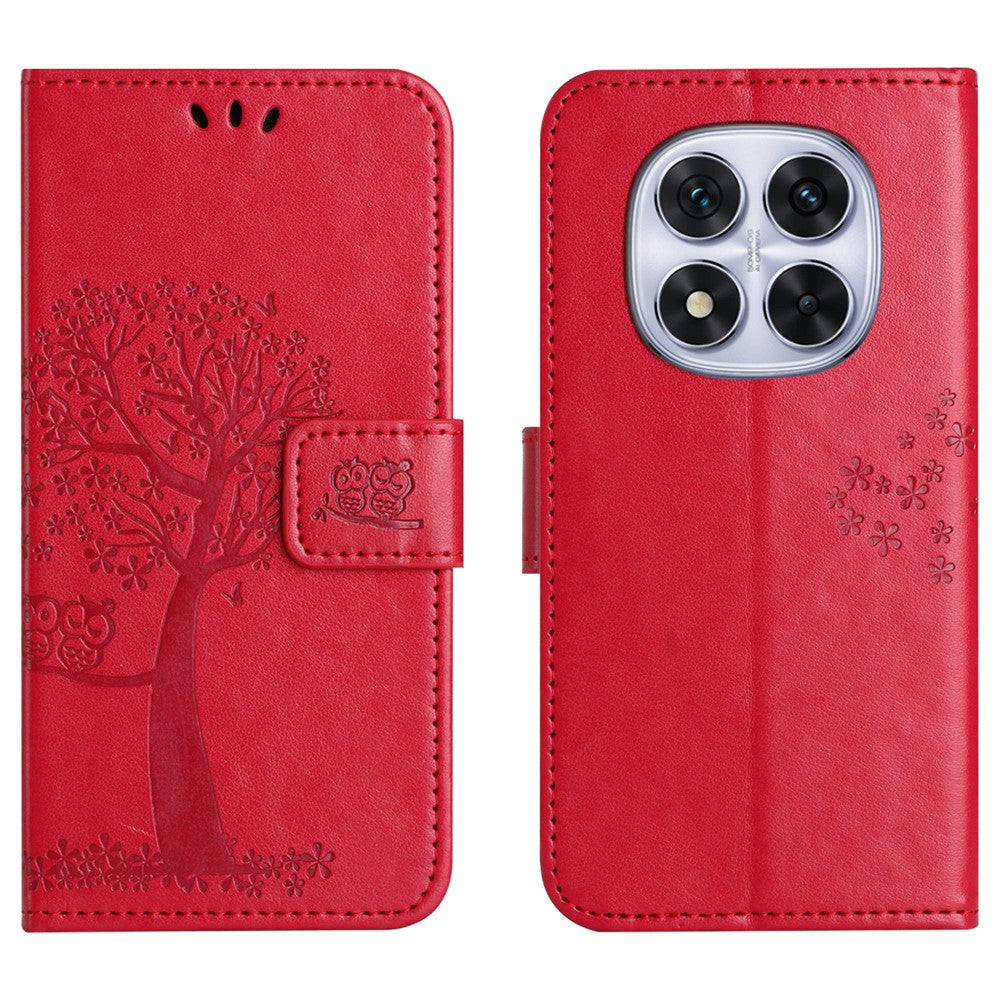 For Xiaomi Poco M8 5G / Redmi Note 15 5G (Global) Case PU Leather Owl Tree Imprinted Wallet Phone Cover with Strap