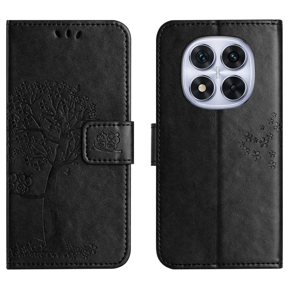 For Xiaomi Poco M8 5G / Redmi Note 15 5G (Global) Case PU Leather Owl Tree Imprinted Wallet Phone Cover with Strap