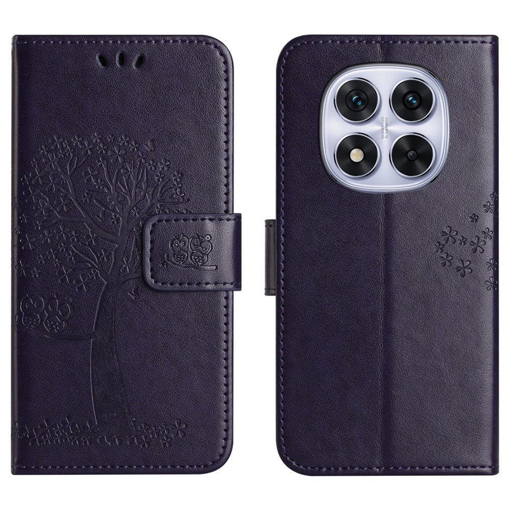 For Xiaomi Poco M8 5G / Redmi Note 15 5G (Global) Case PU Leather Owl Tree Imprinted Wallet Phone Cover with Strap