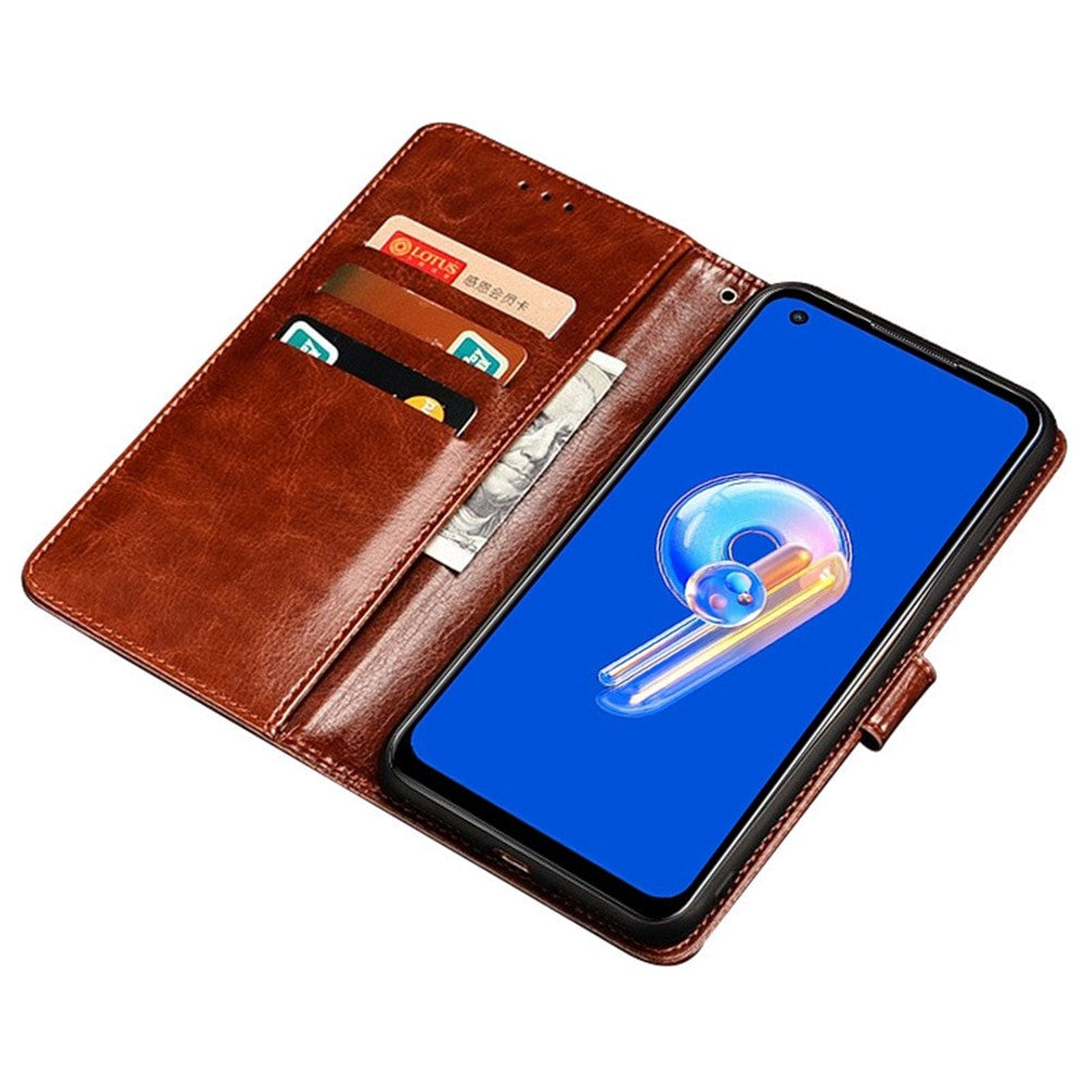 IDEWEI til Asus Zenfone 9 5G Crazy Horse-lædertekstur PU-læderetui Ridsefast Stativ Pung Folio Flip Telefoncover