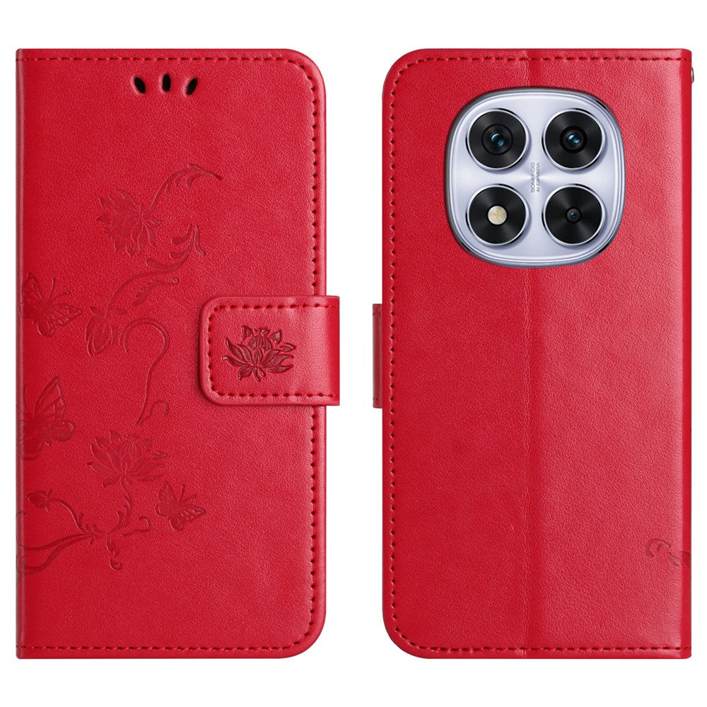 Xiaomi Poco M8 5G / Redmi Note 15 5G (Global) Plånboksfodral med tryckt fjärilsblomma i PU-läder