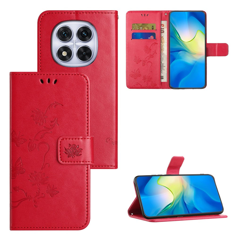 Xiaomi Poco M8 5G / Redmi Note 15 5G (Global) Plånboksfodral med tryckt fjärilsblomma i PU-läder