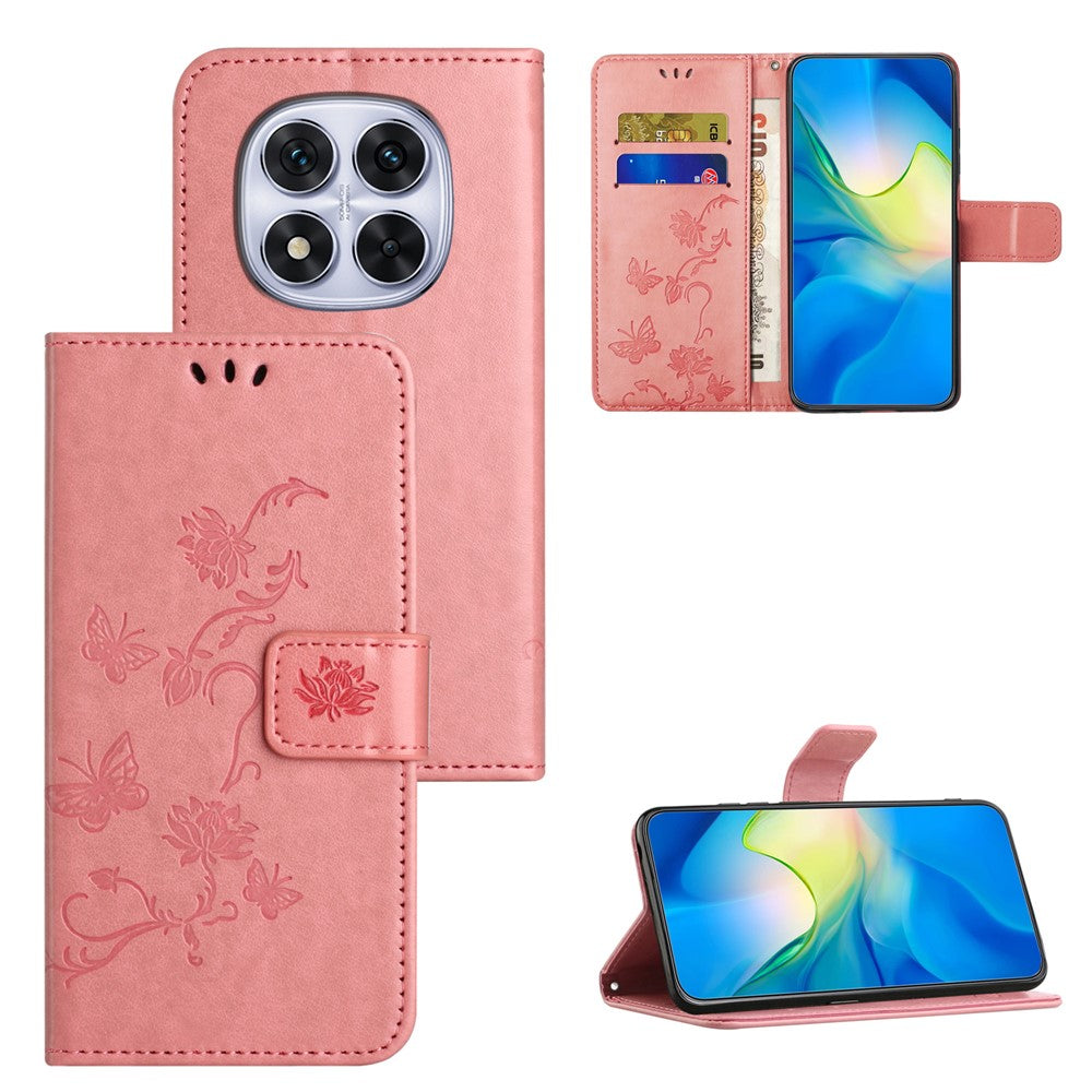 For Xiaomi Poco M8 Pro 5G / Redmi Note 15 Pro+ 5G (Global) Case Wallet Stand Imprinted Butterfly Flower PU Leather Phone Cover