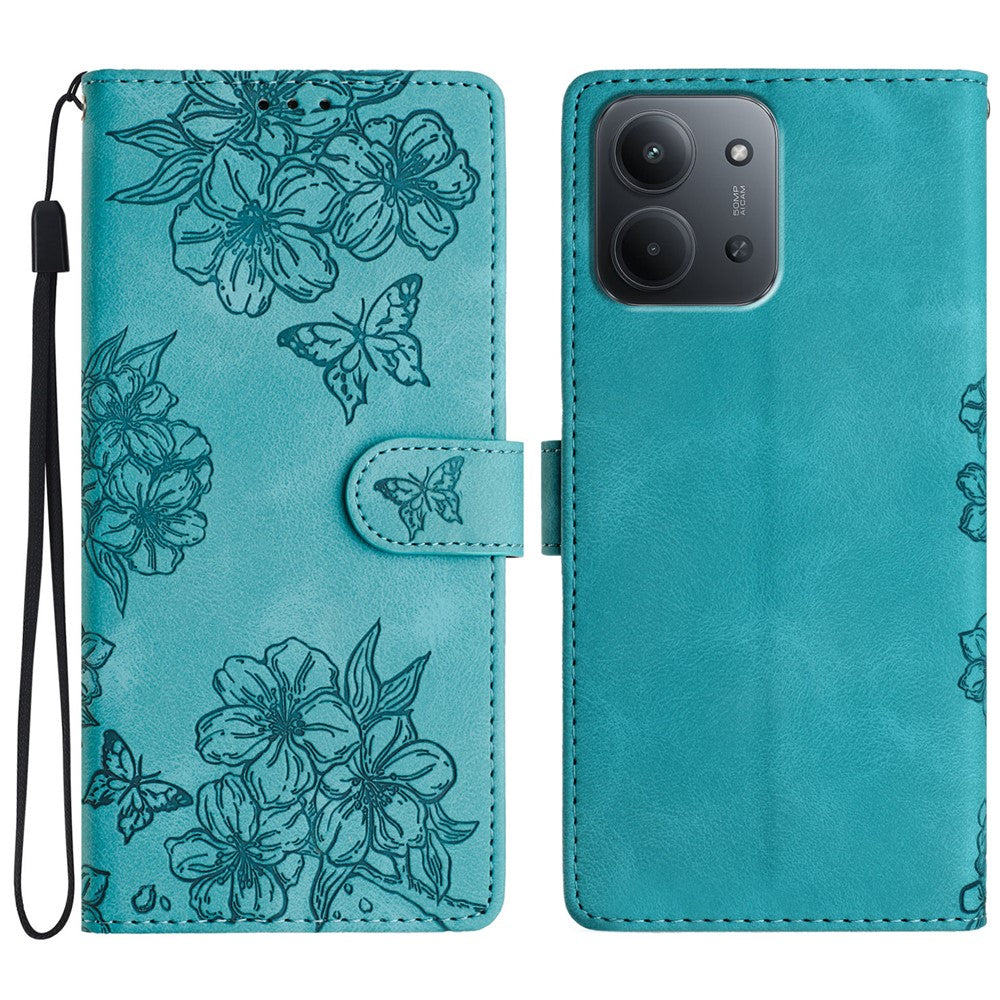 Leather Case For Xiaomi Redmi 15C 5G (EU) (173mm)  /  4G (EU) (173mm)  /  Poco C85 4G (173mm) Butterfly Flower Pattern Skin-Touch Phone Cover
