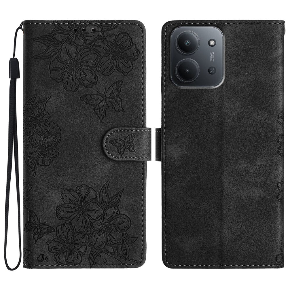 Leather Case For Xiaomi Redmi 15C 5G (EU) (173mm)  /  4G (EU) (173mm)  /  Poco C85 4G (173mm) Butterfly Flower Pattern Skin-Touch Phone Cover