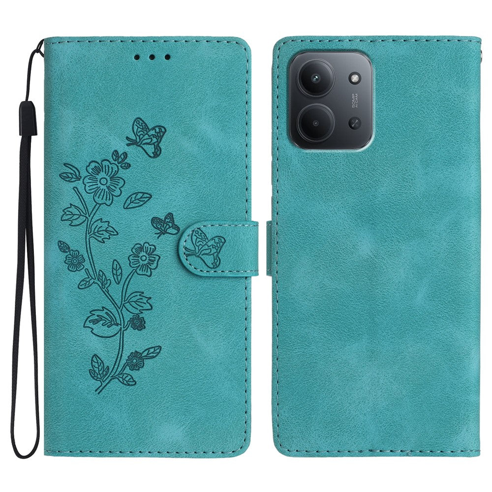 Läderfodral till Xiaomi Redmi 15C 5G (EU) (173 mm) / 4G (EU) (173 mm) / Poco C85 4G (173 mm) Mobilskal med tryck och blommotiv och handledsrem