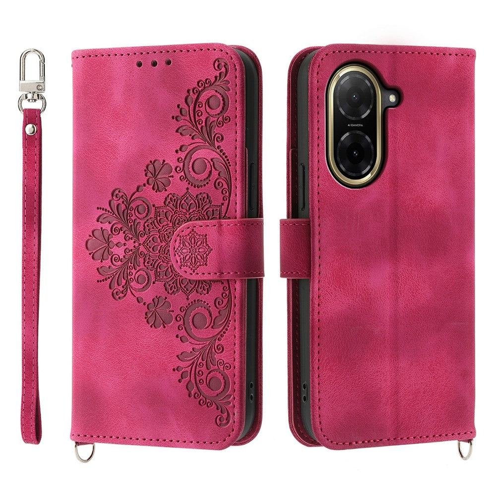 For Xiaomi Redmi A5 NFC (EU) (173.45mm) Case Flower Pattern PU Leather Wallet Phone Cover with Strap