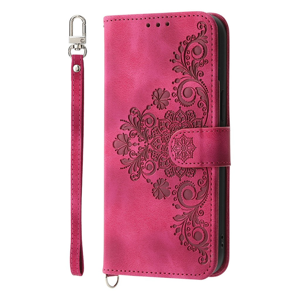 For Xiaomi Redmi A5 NFC (EU) (173.45mm) Case Flower Pattern PU Leather Wallet Phone Cover with Strap