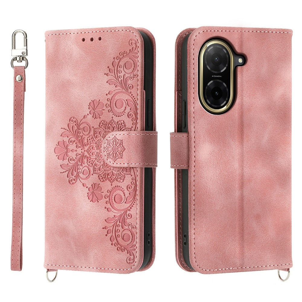 For Xiaomi Redmi A5 NFC (EU) (173.45mm) Case Flower Pattern PU Leather Wallet Phone Cover with Strap