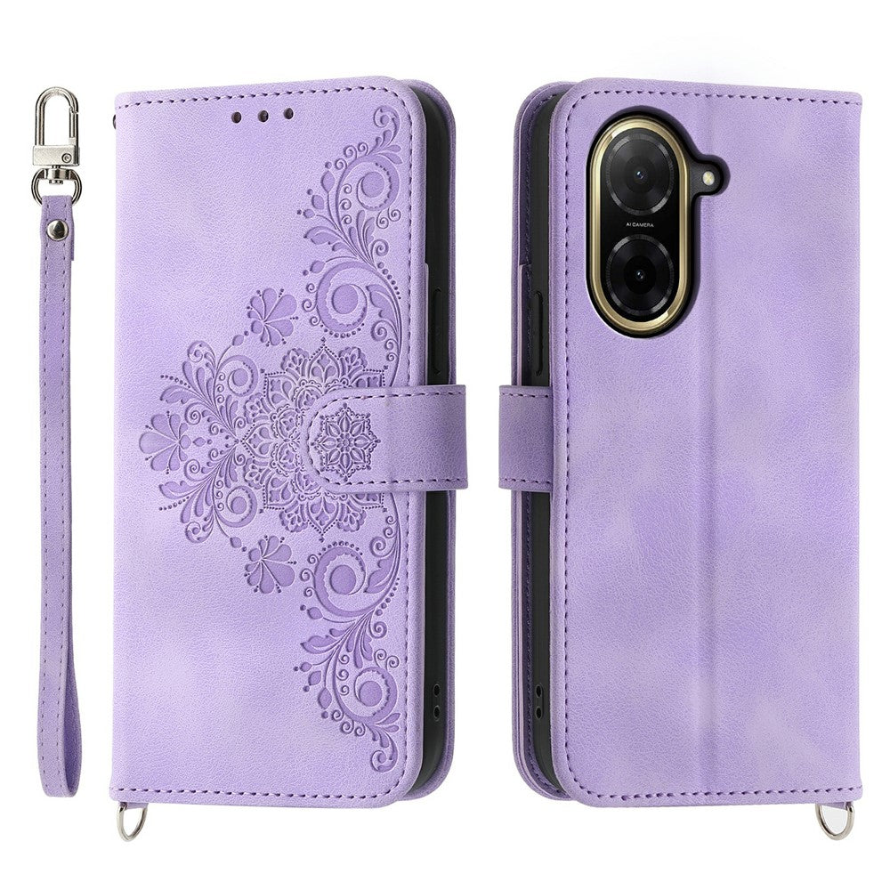 For Xiaomi Redmi A5 NFC (EU) (173.45mm) Case Flower Pattern PU Leather Wallet Phone Cover with Strap