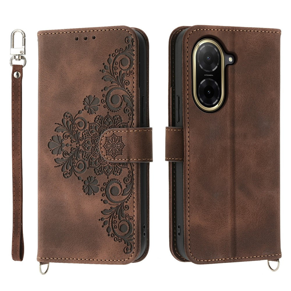 For Xiaomi Redmi A5 NFC (EU) (173.45mm) Case Flower Pattern PU Leather Wallet Phone Cover with Strap