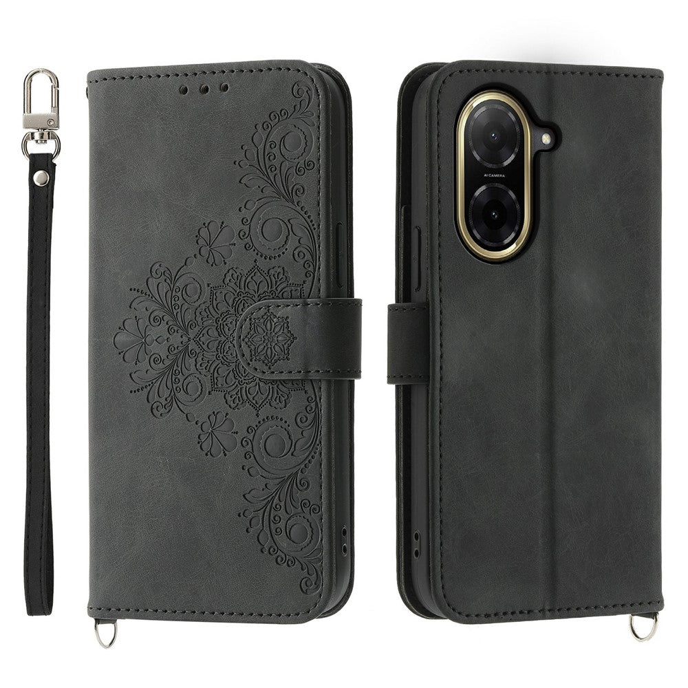 For Xiaomi Redmi A5 NFC (EU) (173.45mm) Case Flower Pattern PU Leather Wallet Phone Cover with Strap