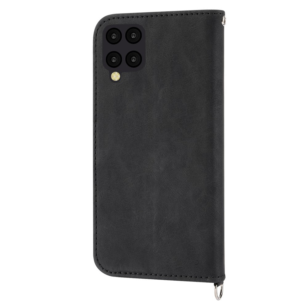 Til Samsung Galaxy A22 4G (EU-version) prægede blomster, hudvenligt, flere kortpladser, telefonetui i PU-læder med stander, pungcover med håndledsrem og skulderrem