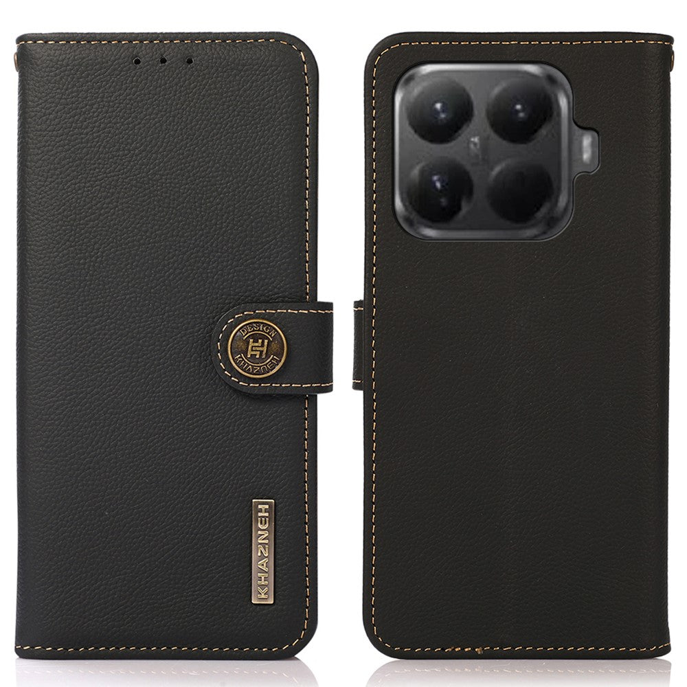 KHAZNEH for Xiaomi 15T Pro Case Genuine Cow Leather RFID Blocking Wallet Phone Cover