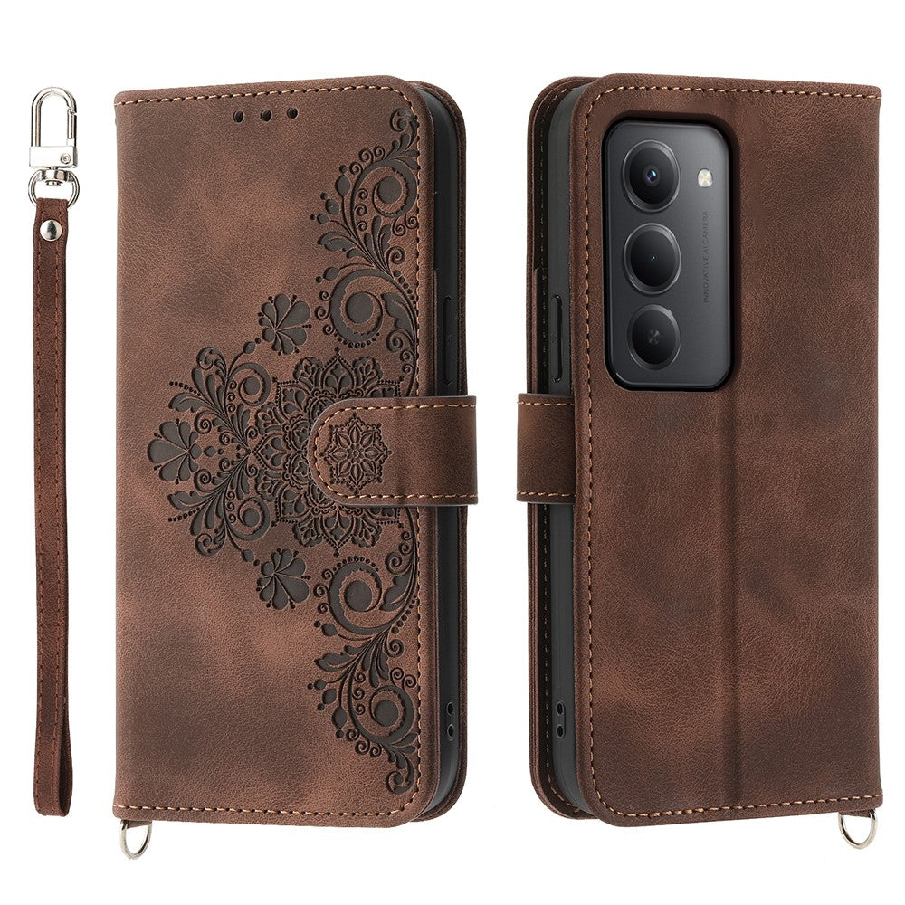 For Xiaomi Redmi 15 4G (EU) (171mm) Case Flower Pattern PU Leather Wallet Phone Cover with Strap