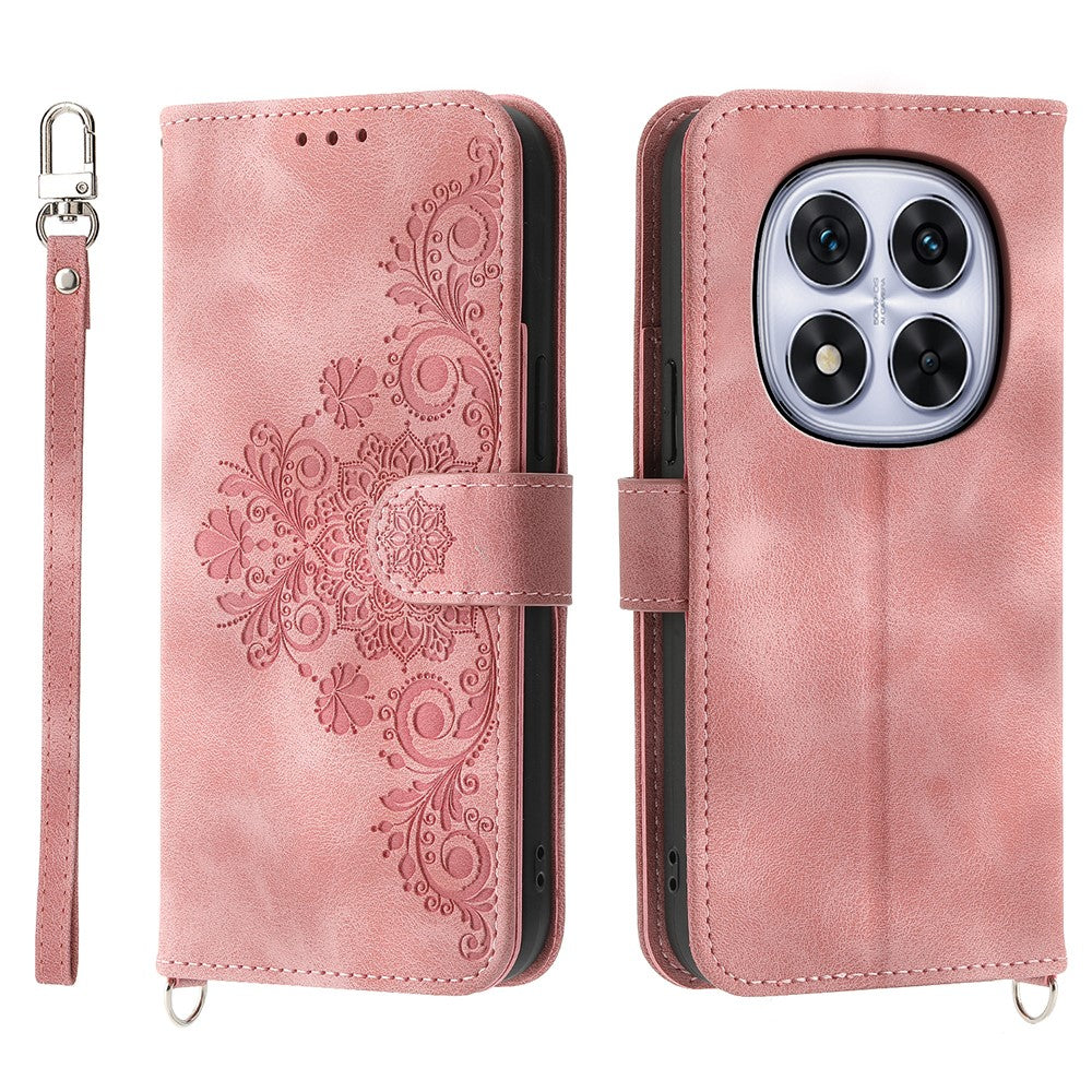 For Xiaomi Poco M8 Pro 5G / Redmi Note 15 Pro+ 5G (Global) Case Flower Pattern PU Leather Wallet Phone Cover with Strap